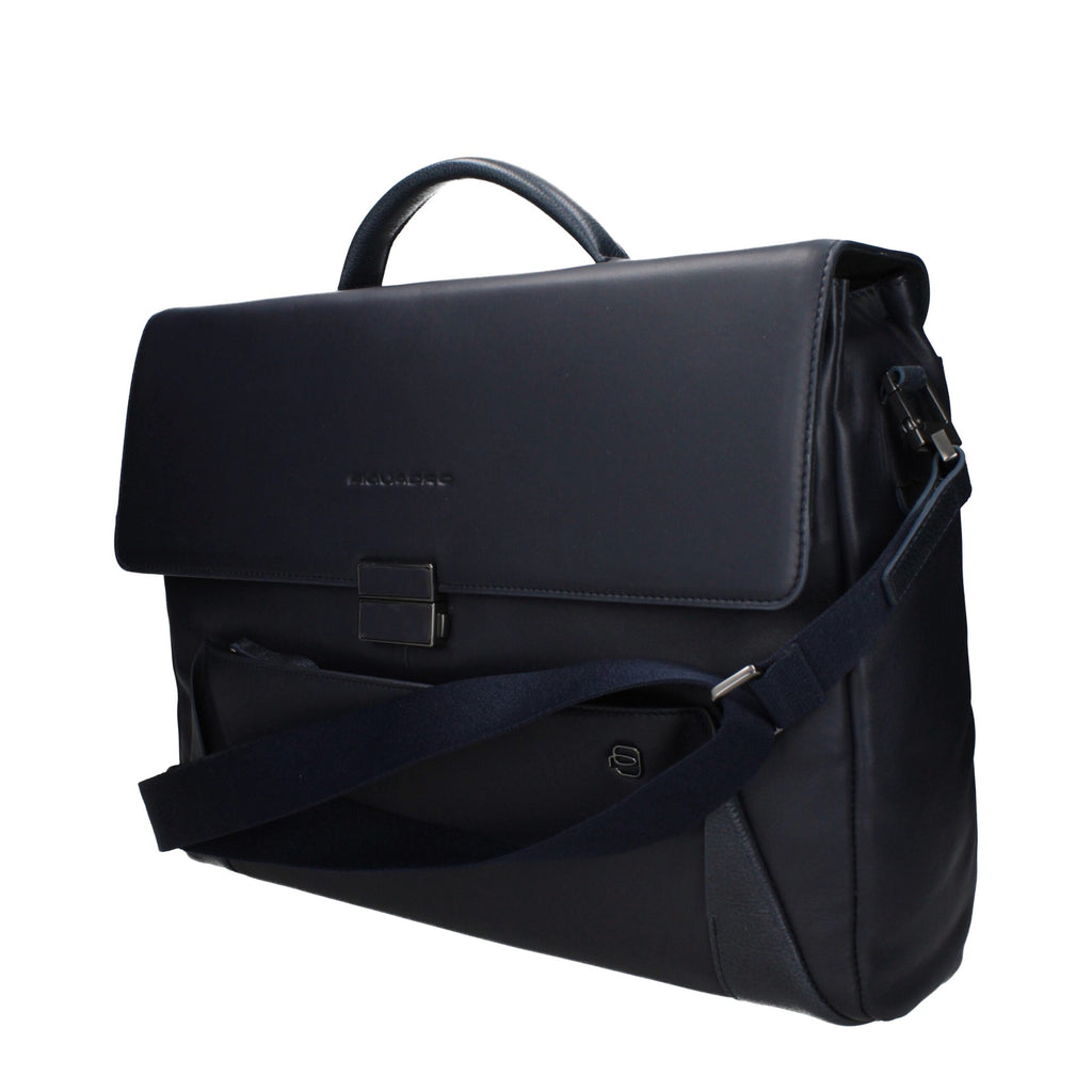 Piquadro Blue Leather Business And Laptop Bag