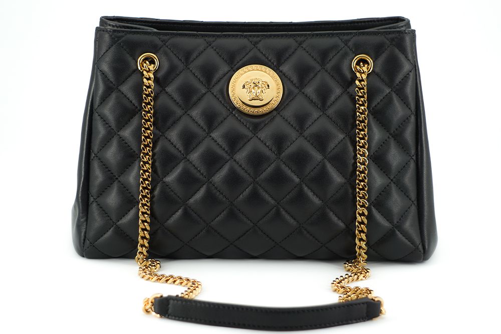 Versace Black Quilted Nappa Leather Medusa Tote Handbag nan