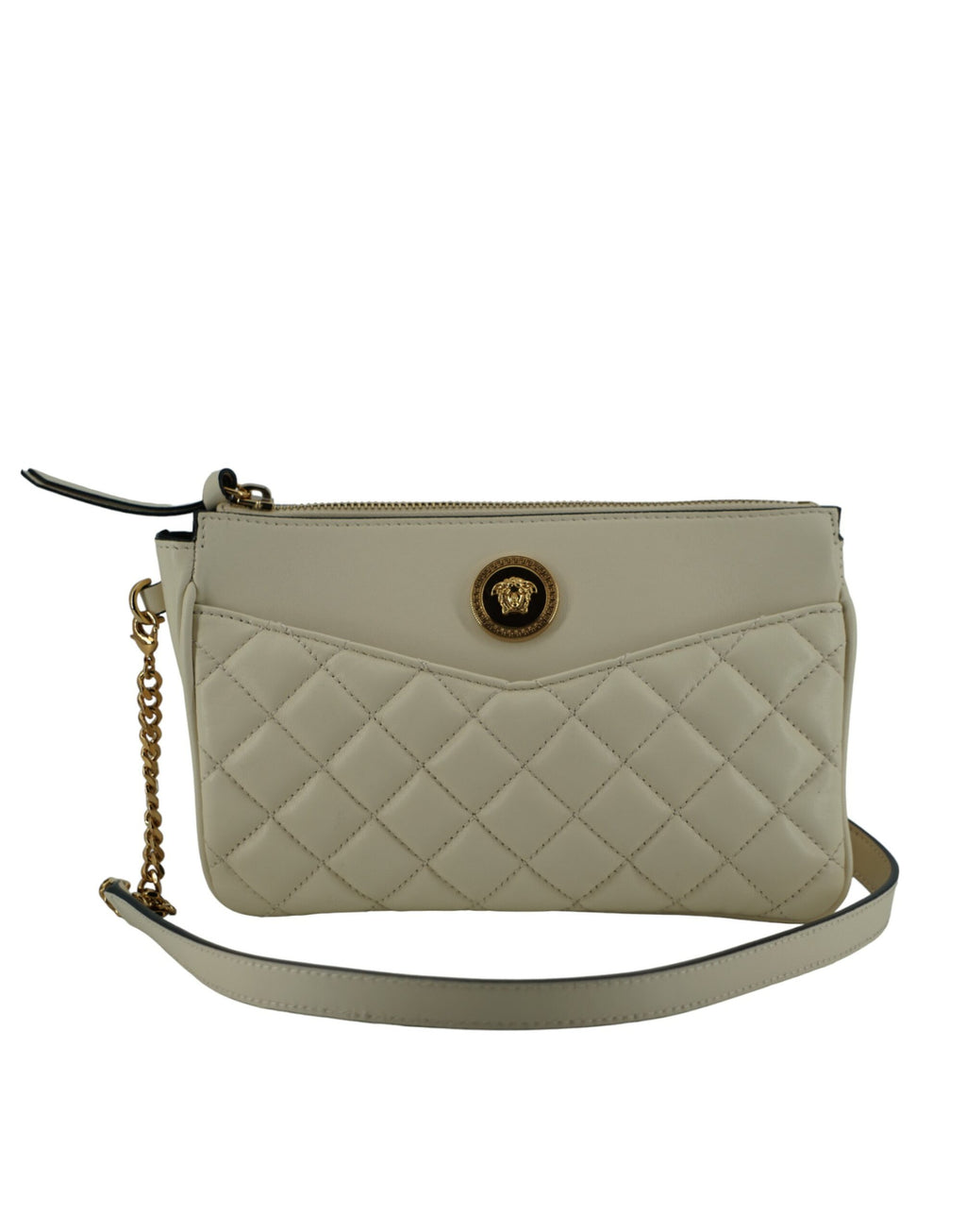 Versace White Lamb Leather Pouch Crossbody Bag nan