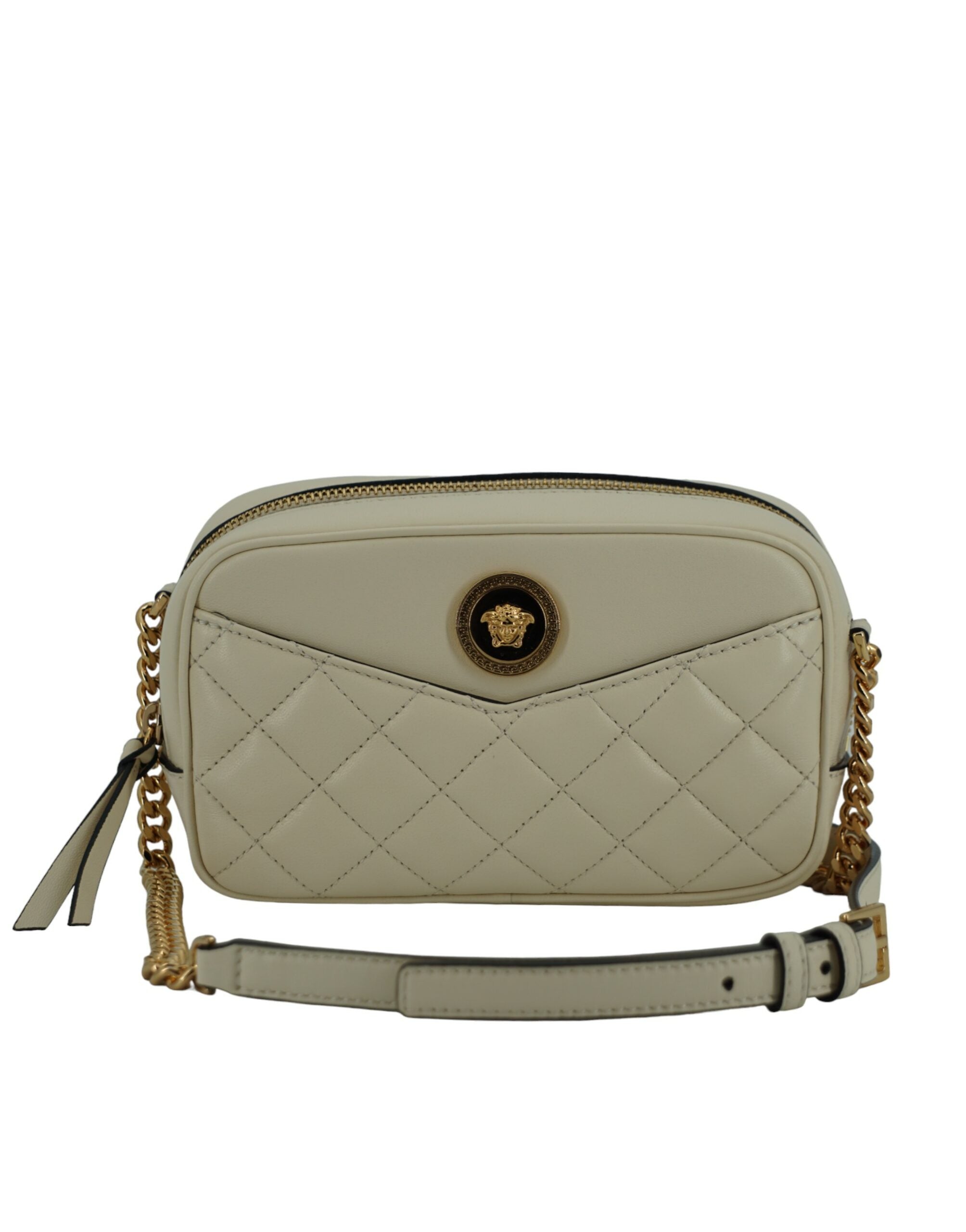 Versace White Lamb Leather Small Camera Crossbody Bag nan