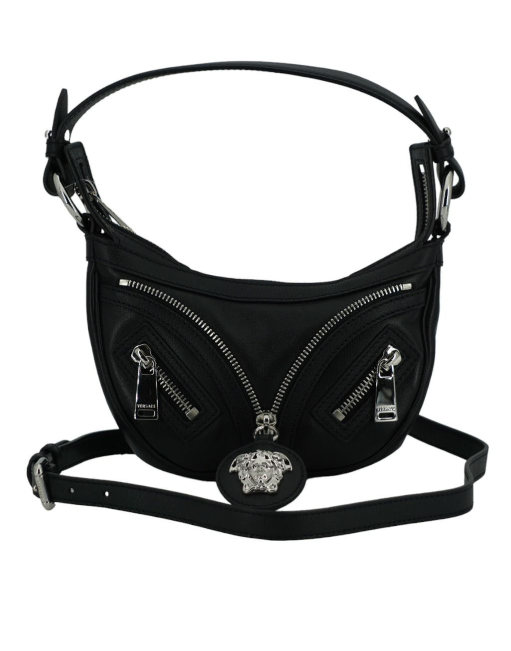 Versace Black Calf Leather Hobo Mini Shoulder Bag nan