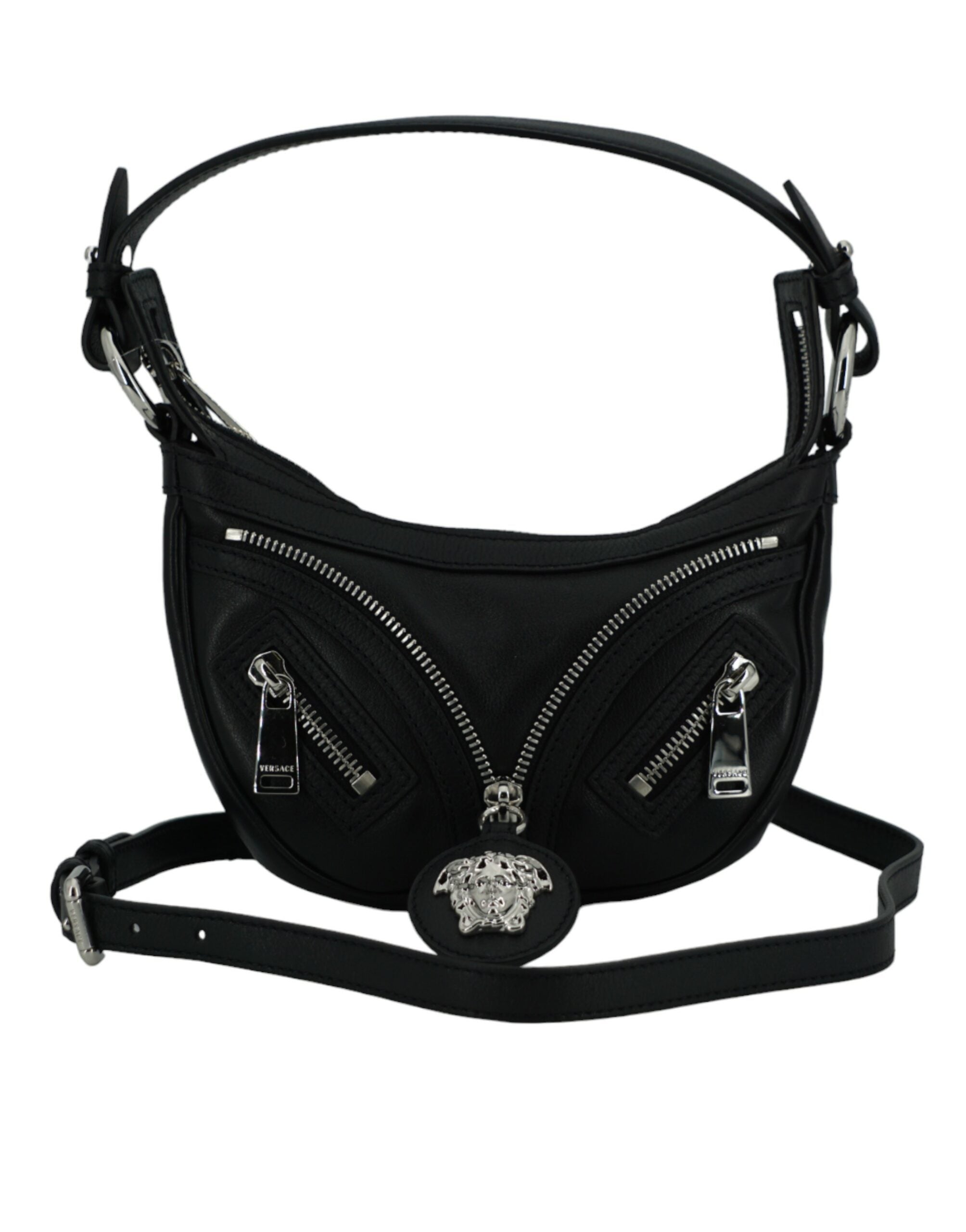 Versace Black Calf Leather Hobo Mini Shoulder Bag nan