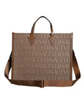 Versace Brown Top Handle Jacquard Leather Logo Crossbody Tote Bag nan