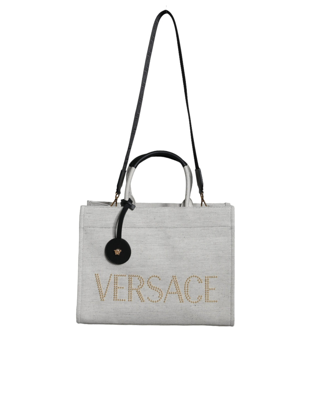 Versace White Top Handle Canvas Leather Logo Crossbody Tote Bag nan