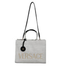 Versace White Top Handle Canvas Leather Logo Crossbody Tote Bag nan