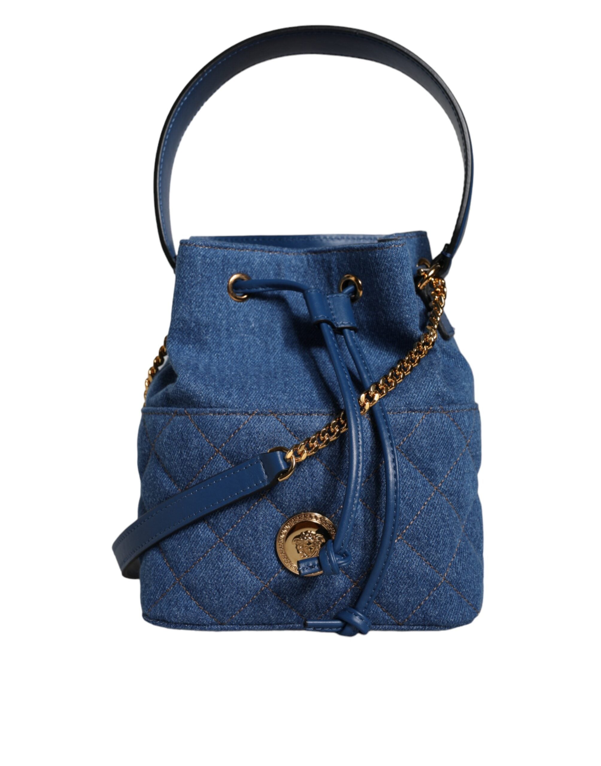 Versace Blue Quilted Denim Leather Crossbody Shoulder Bag nan