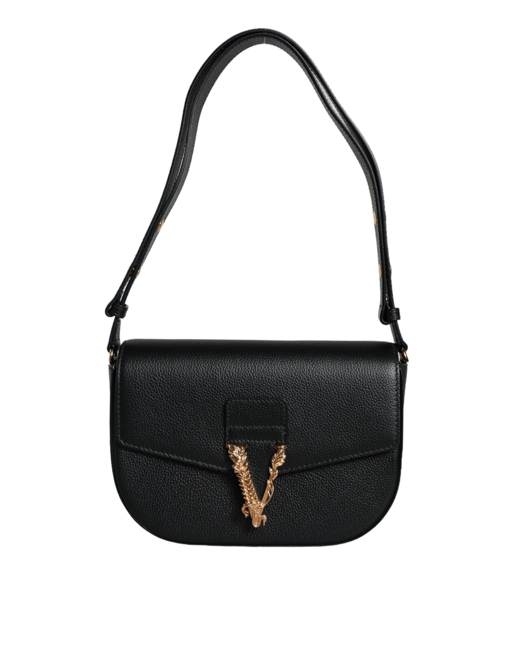 Versace Black Grainy Calf Leather Logo Crossbody Shoulder Bag nan
