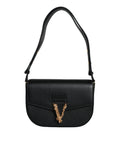Versace Black Grainy Calf Leather Logo Crossbody Shoulder Bag nan