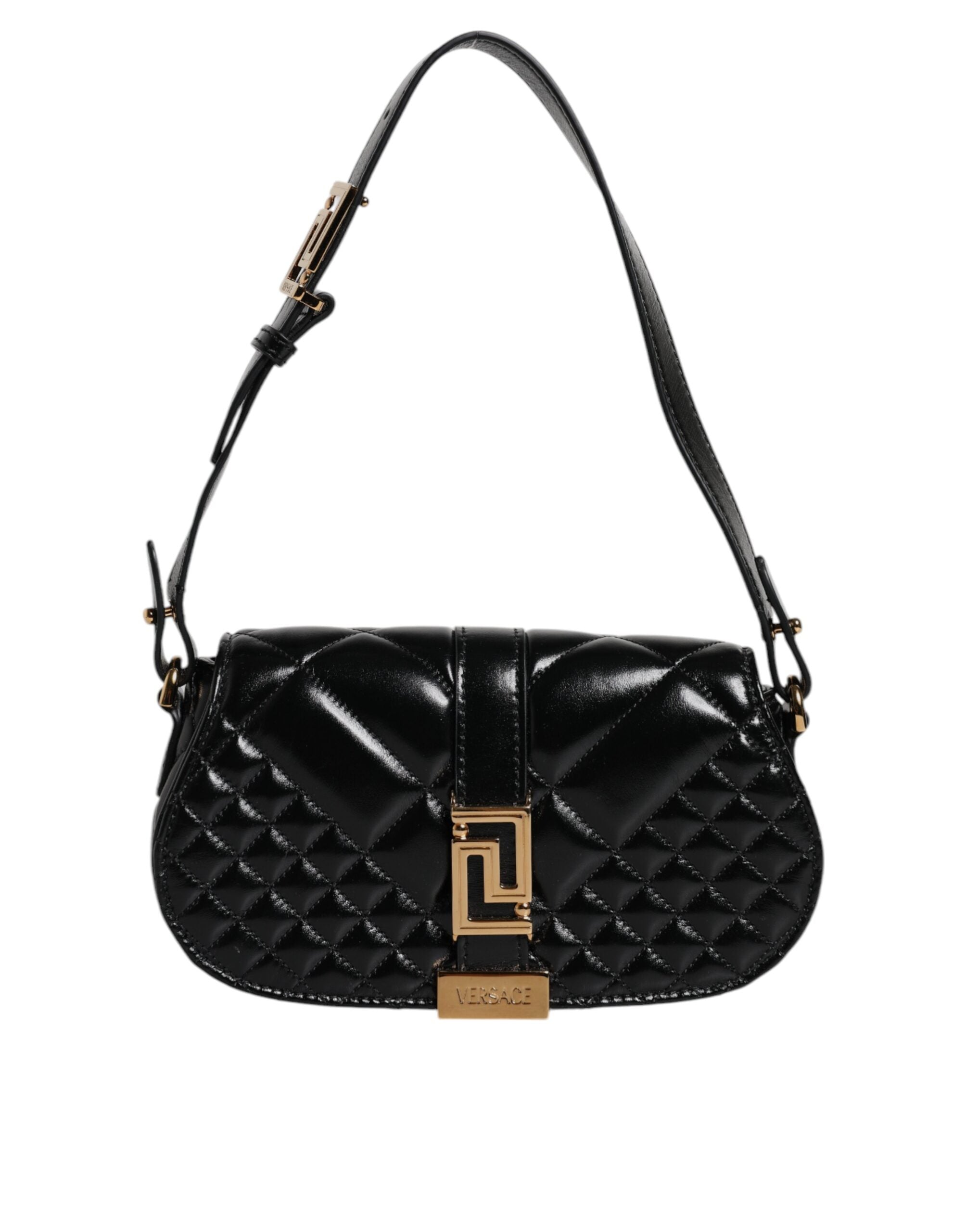 Versace Black Calf Leather Quilted Shoulder Strap Bag nan