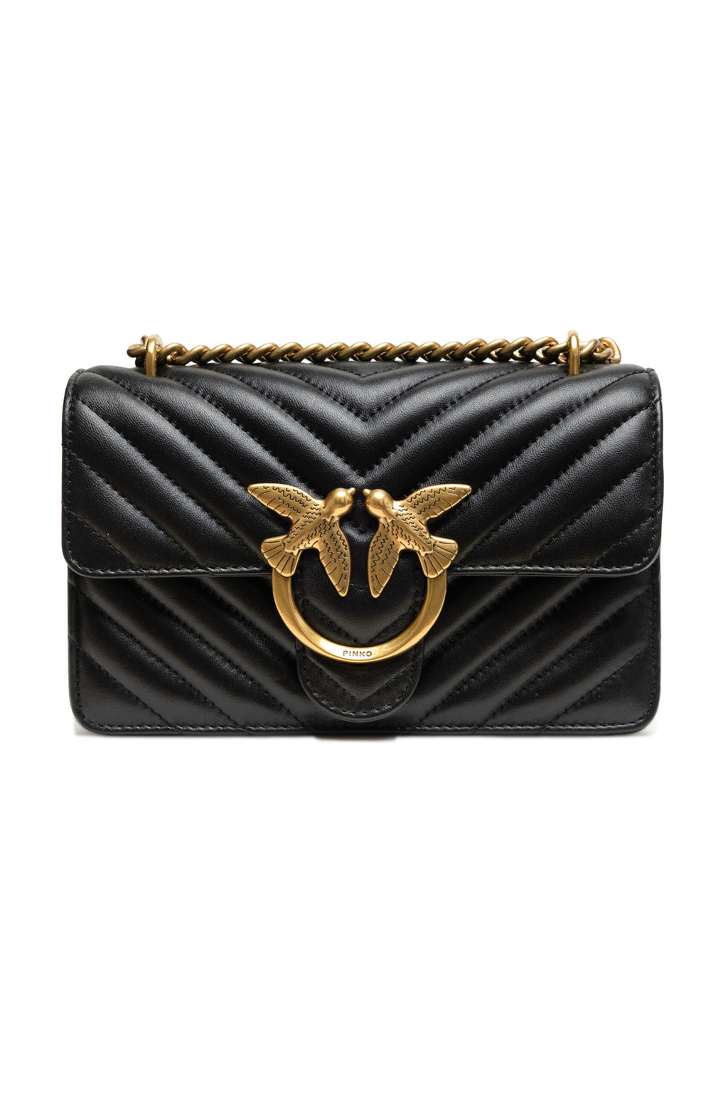 PINKO Black Leather Love One Mini Shoulder Bag nan