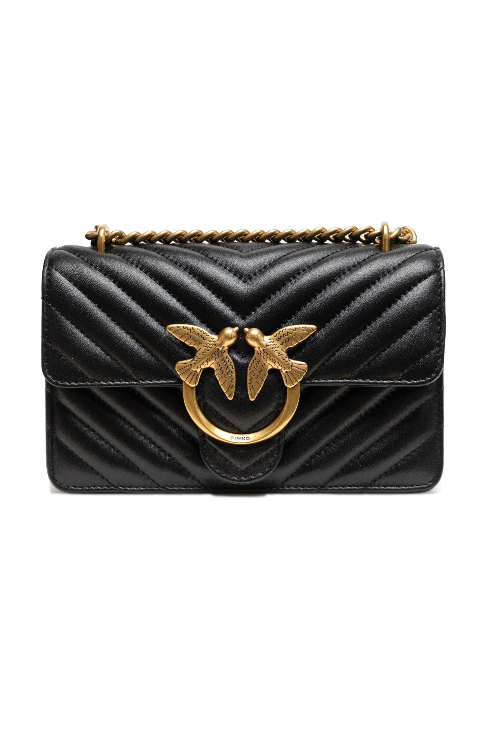 PINKO Black Leather Love One Mini Shoulder Bag nan