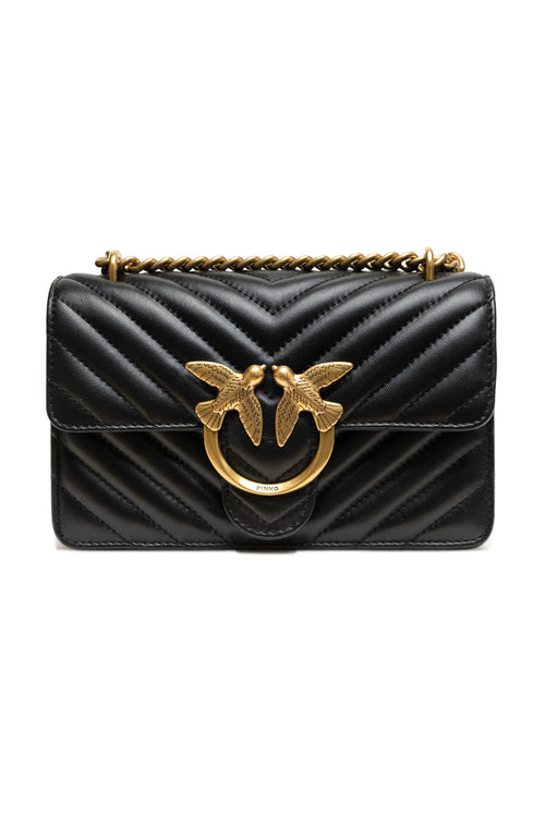 PINKO Black Leather Love One Mini Shoulder Bag nan