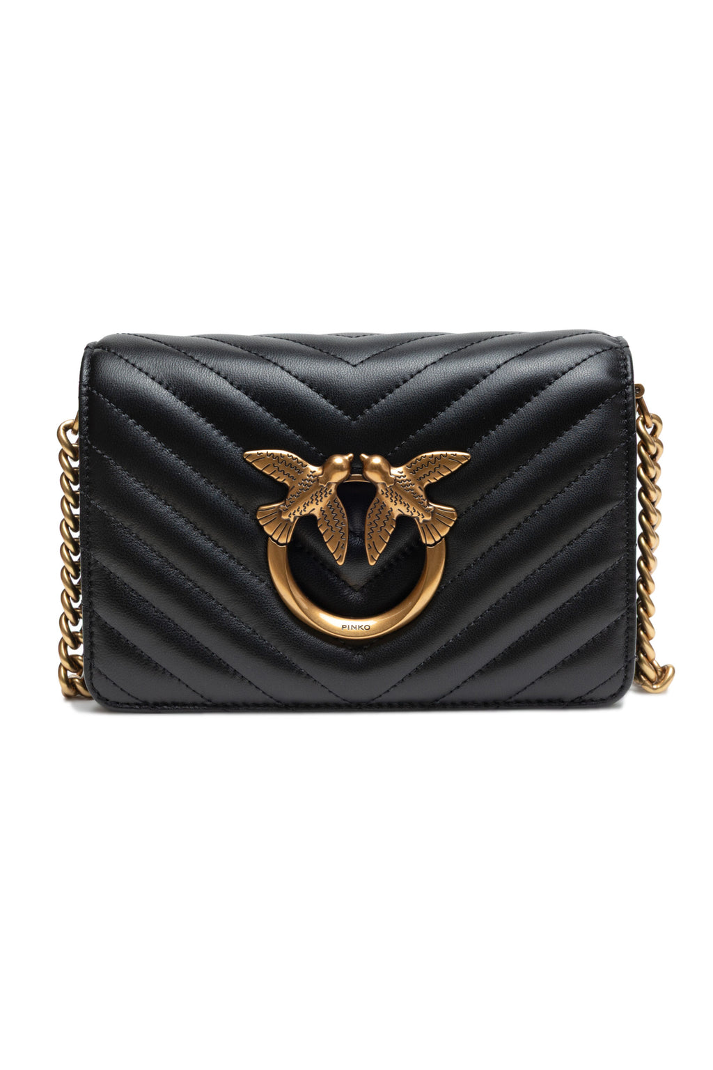 PINKO Black Leather Love Click Mini Shoulder Bag nan