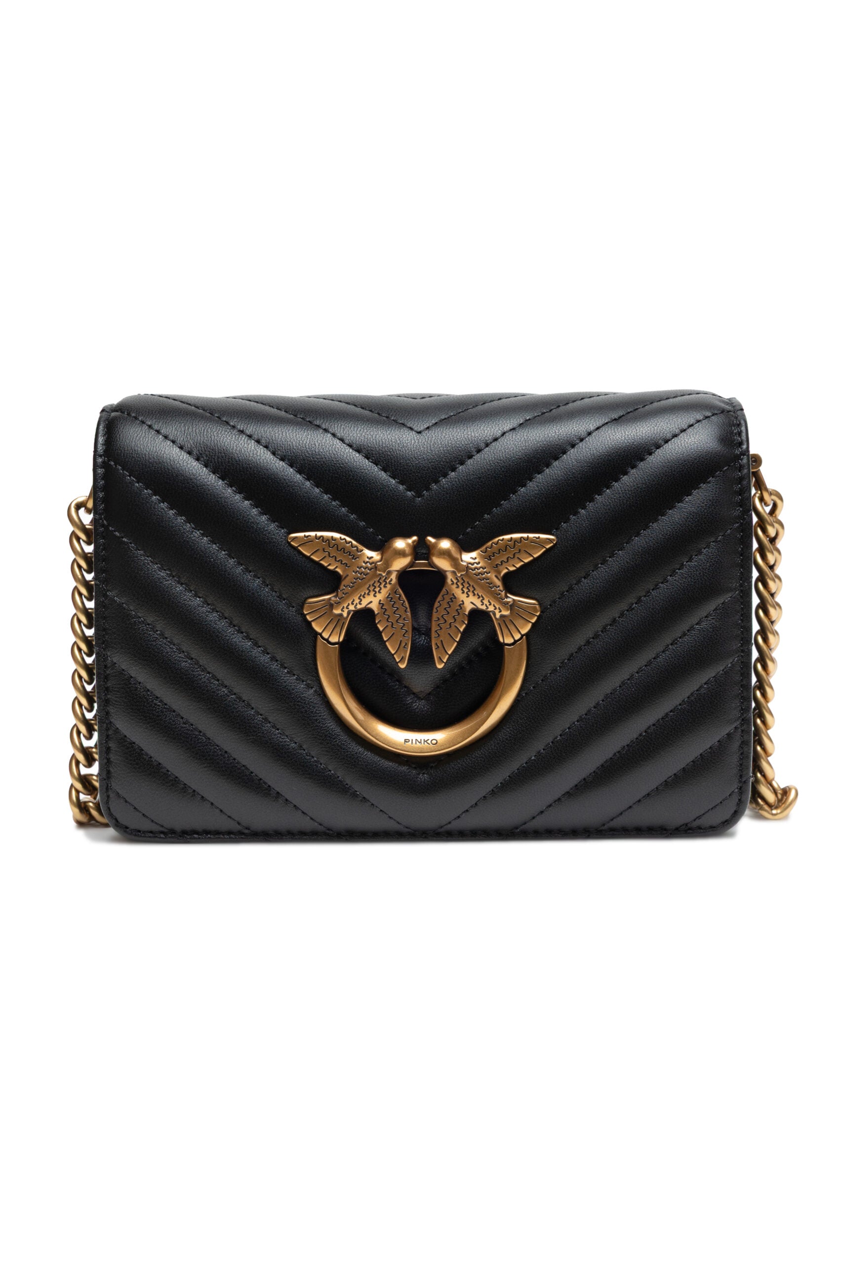 PINKO Black Leather Love Click Mini Shoulder Bag nan