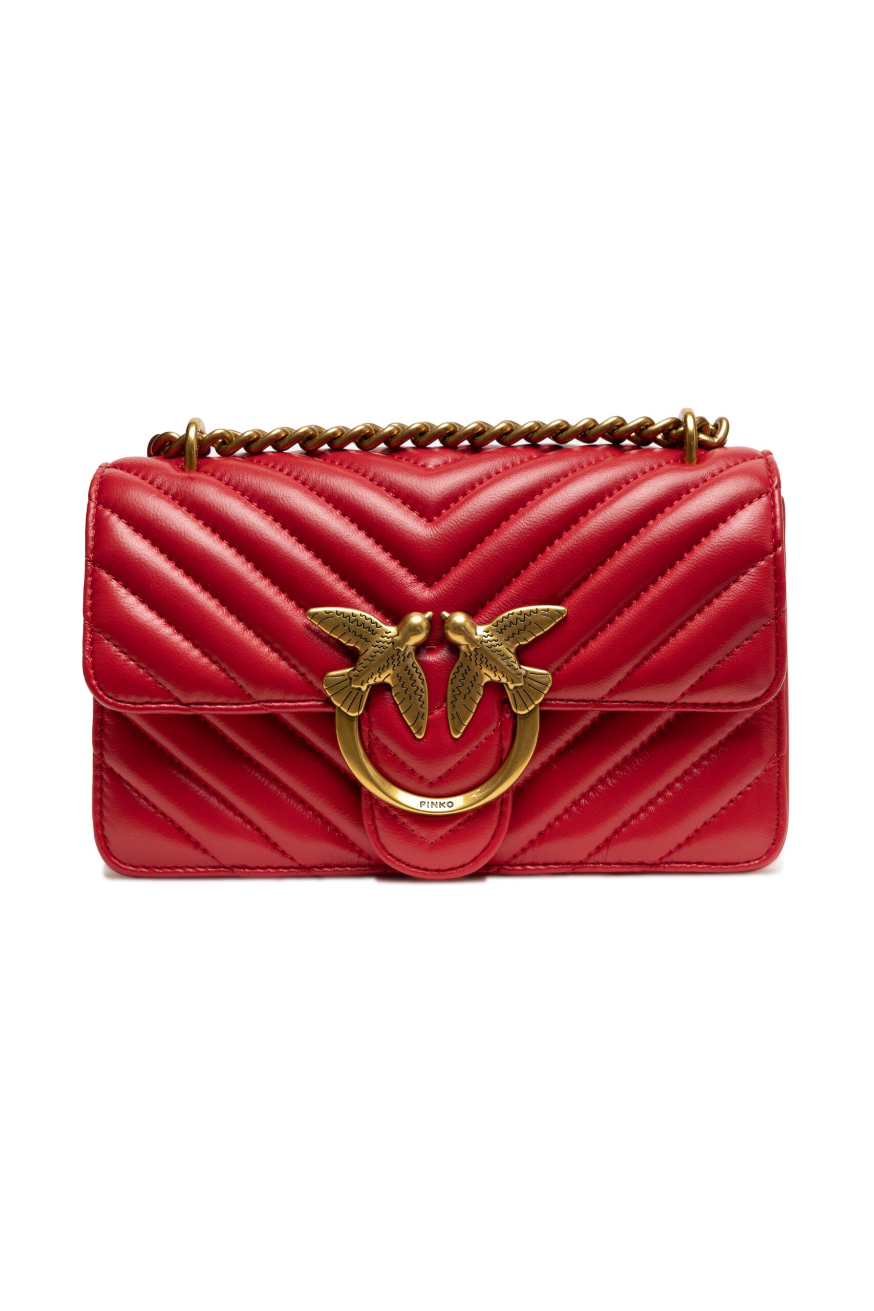 PINKO Red Leather Love One Mini Shoulder Bag nan